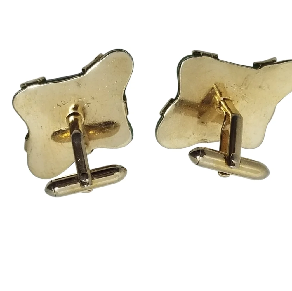SWANK RARE 1955 DESIGNERS COLLECTION GREEN & GOLD MURANO GLASS MENS CUFFLINKS